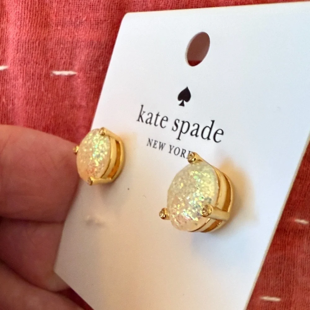 Kate Spade Rise and Shine Opal-glitter Gold Stud Earrings NEW